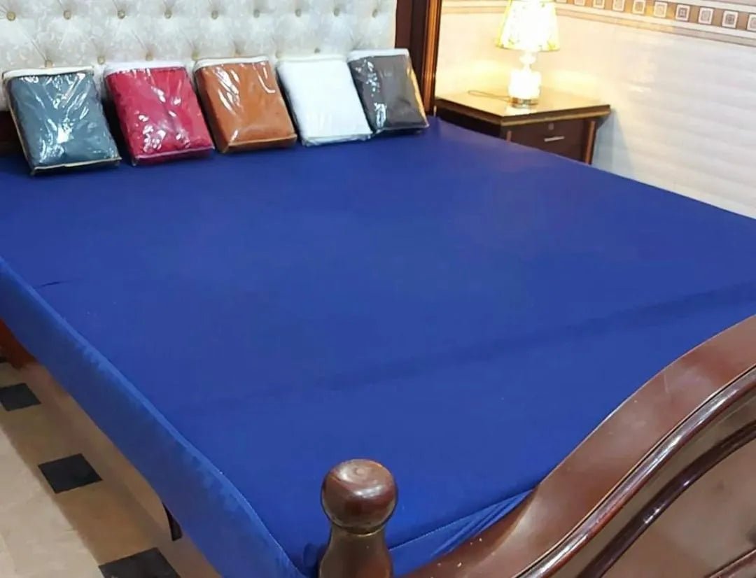 Terry Cotton Waterproof Blue Double Bed Mattress Cover